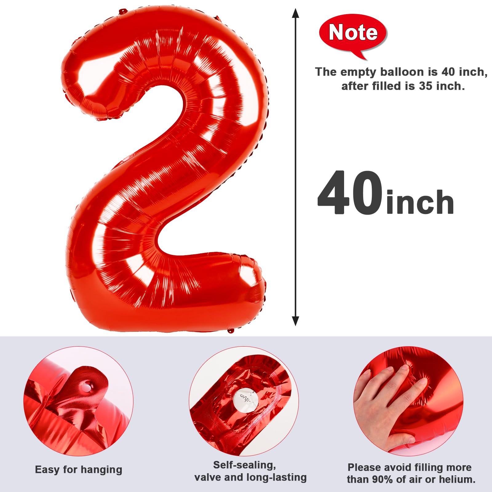 Mluchee 40-Inch Red Number Balloons — Giant Birthday Decor (Pair) for 2nd, 21st & Milestones