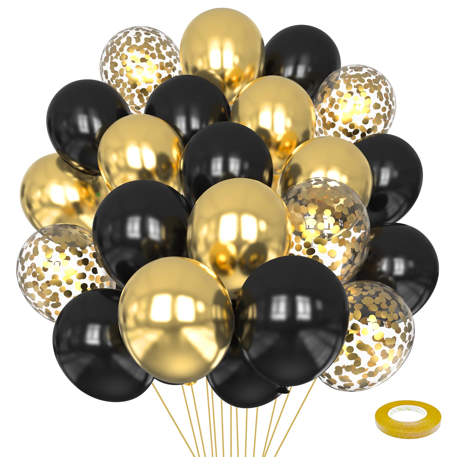 Mobacurty 75Pcs Black & Gold Confetti Balloons - 12in Latex Party Kit