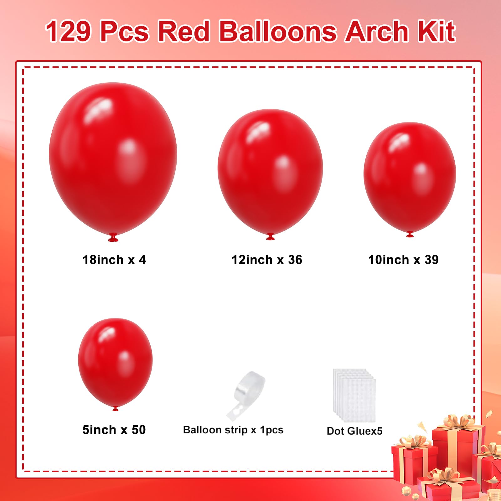 Mobacurty Red Balloons Arch Kit – 129Pcs Red Latex Balloons for Parties