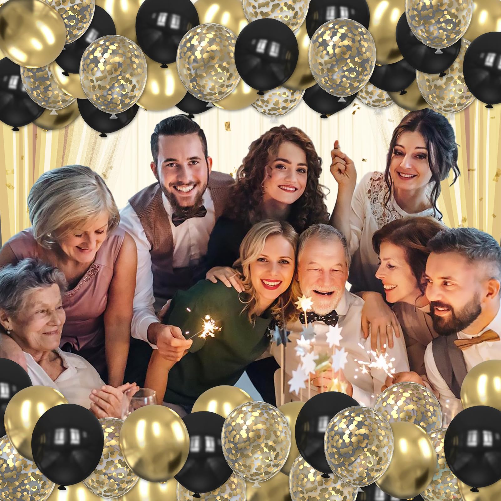 Mobacurty 75Pcs Black & Gold Confetti Balloons - 12in Latex Party Kit