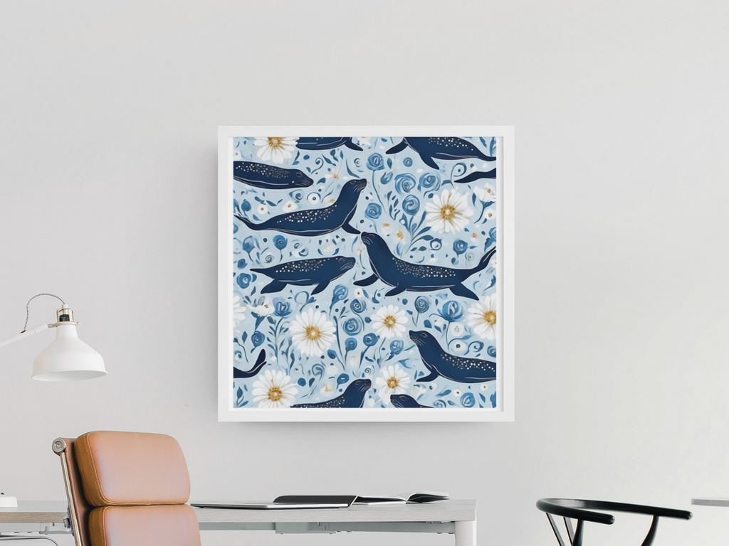 Whimsical Seal and Daisy Framed Wall Art