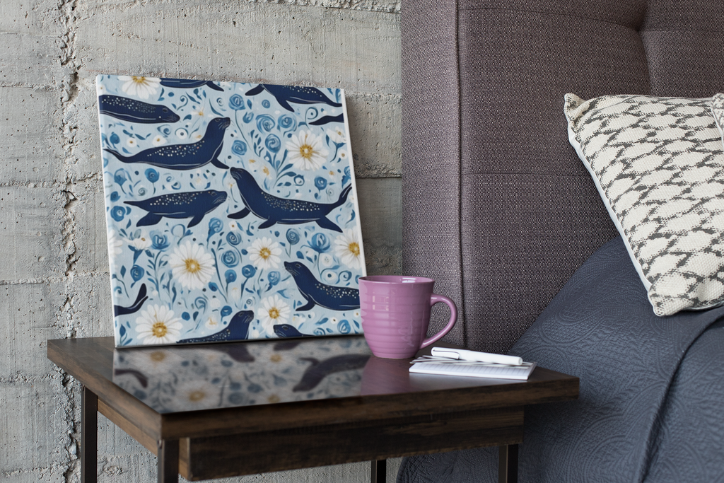 Whimsical Seal and Daisy Framed Wall Art