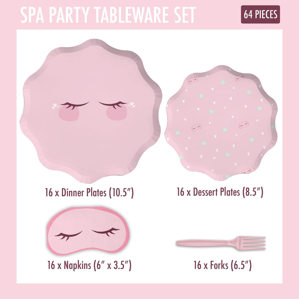 Modern Whimsy 64 Pcs Spa Party Tableware Set for Girls — Plates, Napkins & Forks (Serves 16)