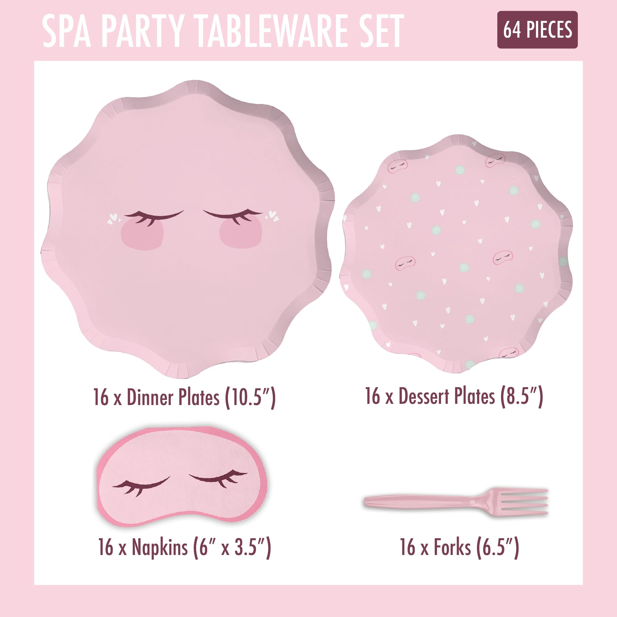 Modern Whimsy 64 Pcs Spa Party Tableware Set for Girls — Plates, Napkins & Forks (Serves 16)
