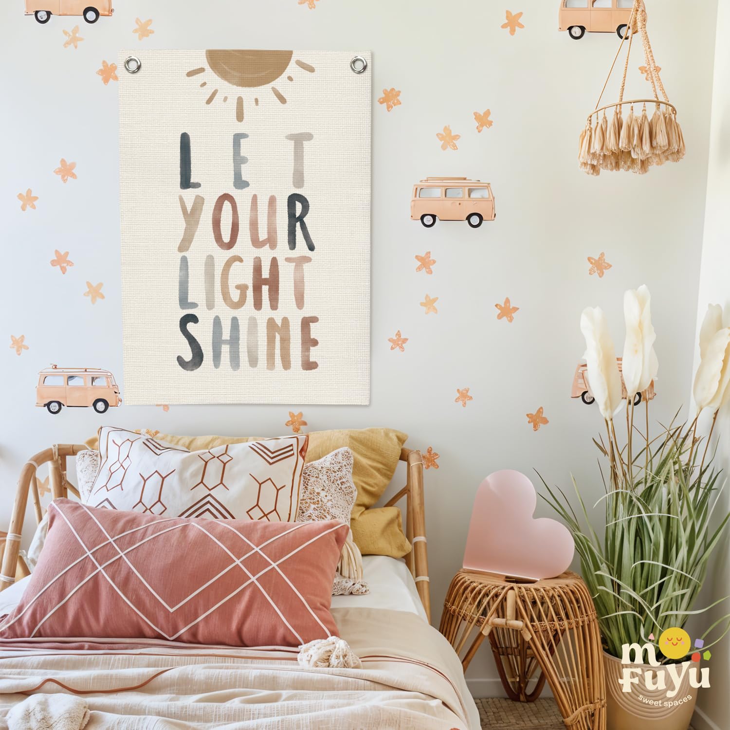 MOFUYU Inspirational Positive Affirmations Wall Decor Let Your Light Shine for Kids – Linen Banner 18x25