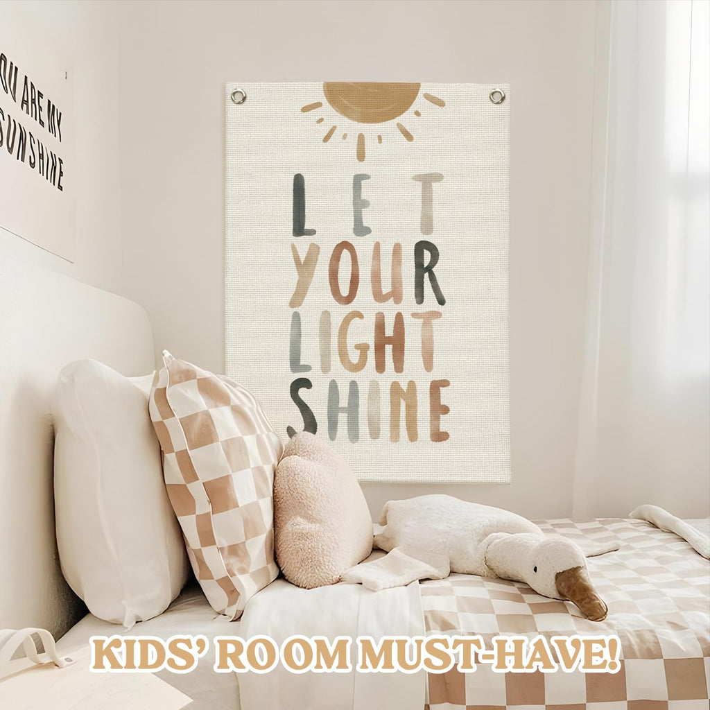 MOFUYU Inspirational Positive Affirmations Wall Decor Let Your Light Shine for Kids – Linen Banner 18x25