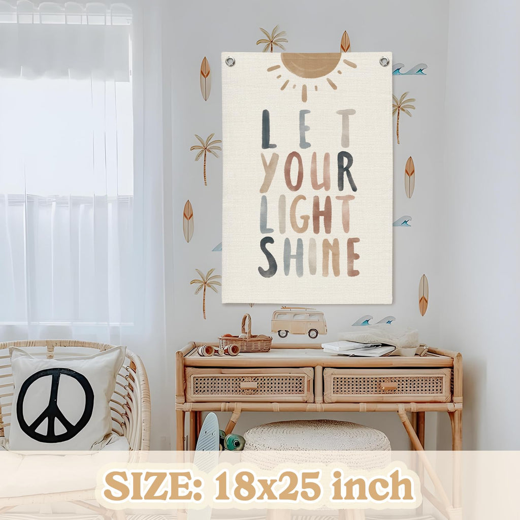 MOFUYU Inspirational Positive Affirmations Wall Decor Let Your Light Shine for Kids – Linen Banner 18x25