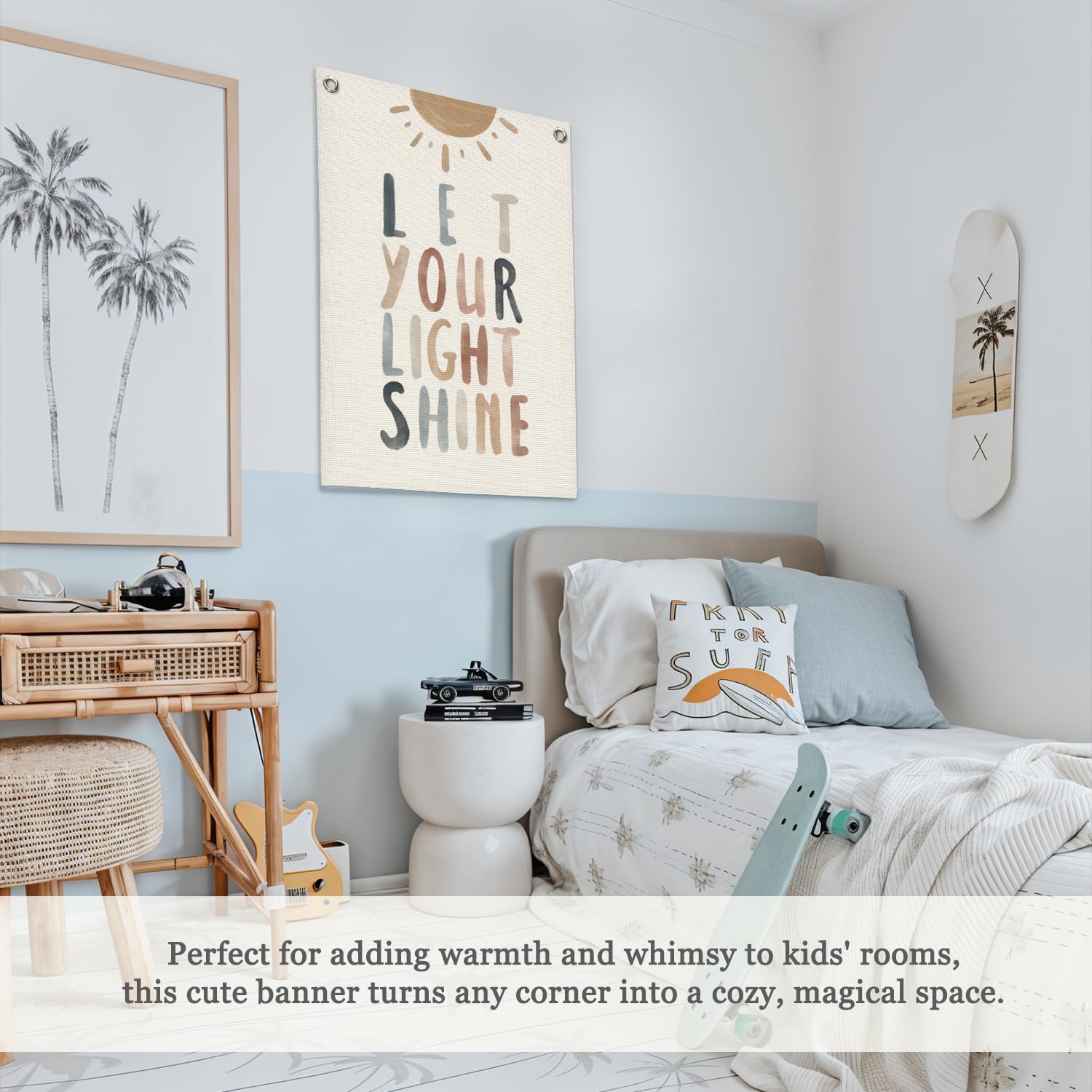 MOFUYU Inspirational Positive Affirmations Wall Decor Let Your Light Shine for Kids – Linen Banner 18x25