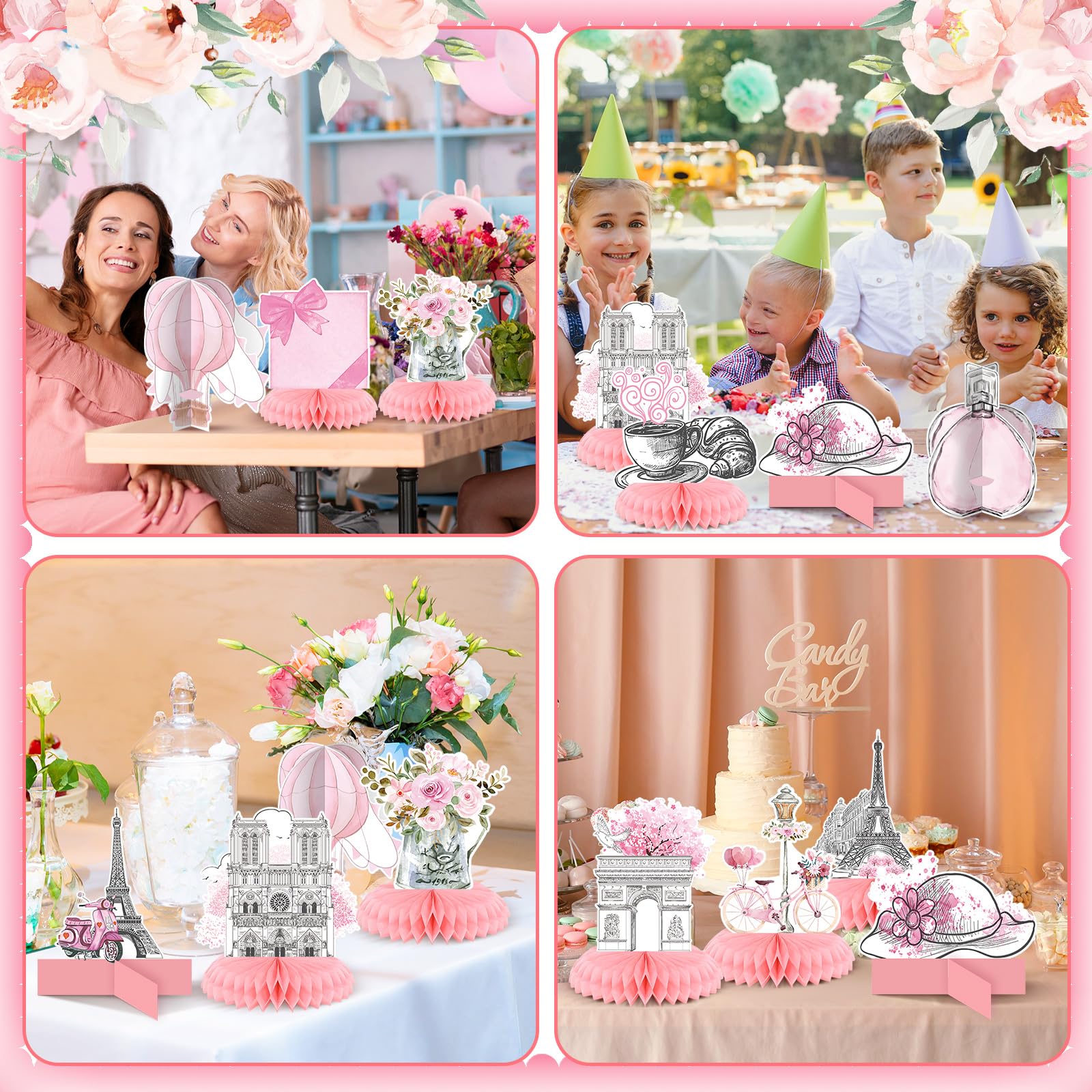 Moinchore 12 Pcs Paris Honeycomb Centerpieces – Pink Eiffel Tower & Paris Theme Party Decor