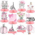 Moinchore 12 Pcs Paris Honeycomb Centerpieces – Pink Eiffel Tower & Paris Theme Party Decor