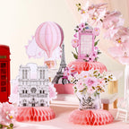Moinchore 12 Pcs Paris Honeycomb Centerpieces – Pink Eiffel Tower & Paris Theme Party Decor