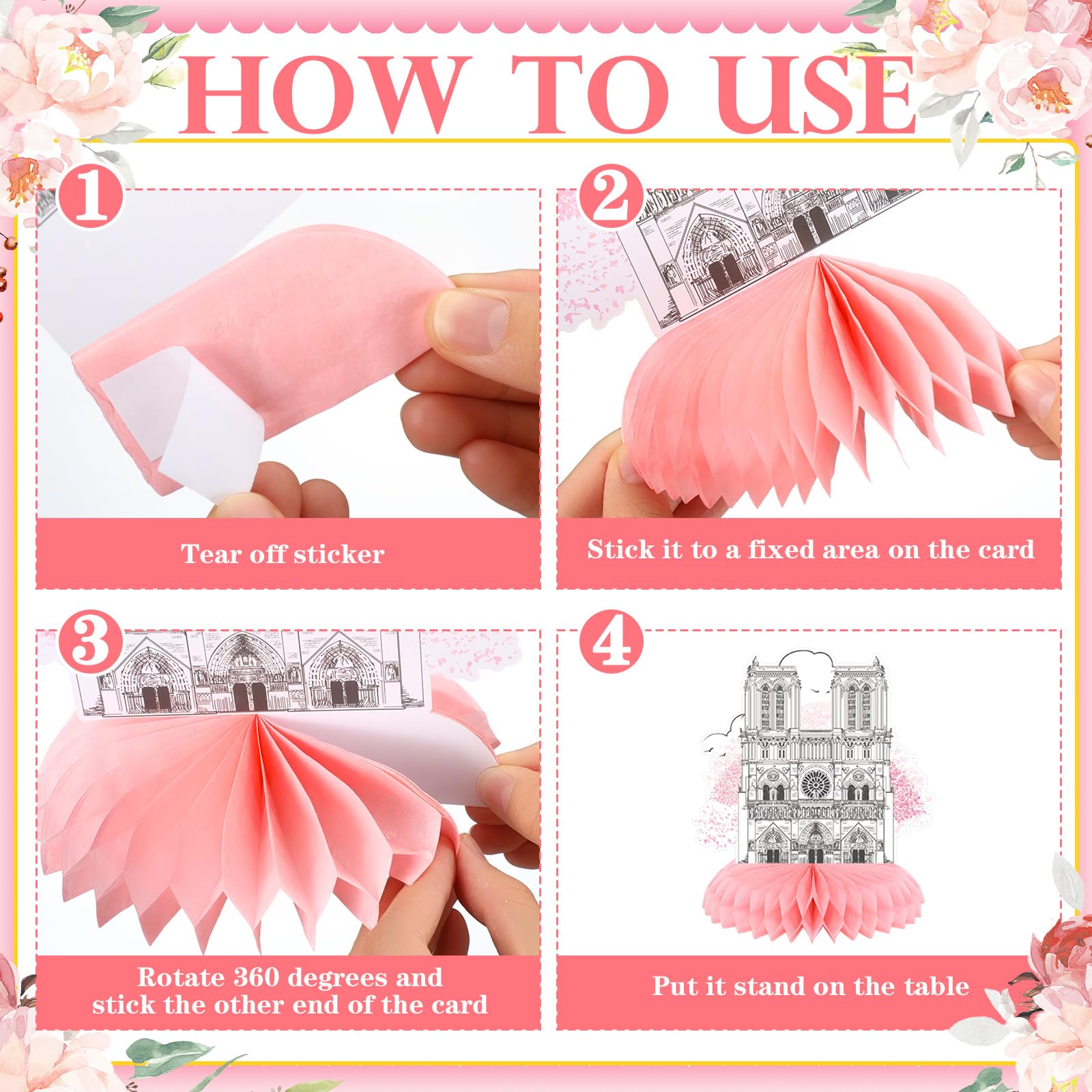 Moinchore 12 Pcs Paris Honeycomb Centerpieces – Pink Eiffel Tower & Paris Theme Party Decor