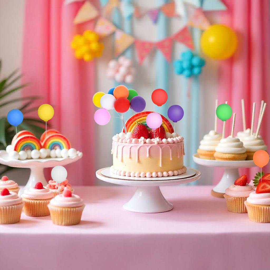 Molain Rainbow Balloon Cake Topper – 16 Pcs Colorful Mini Balloons for Cakes & Cupcakes