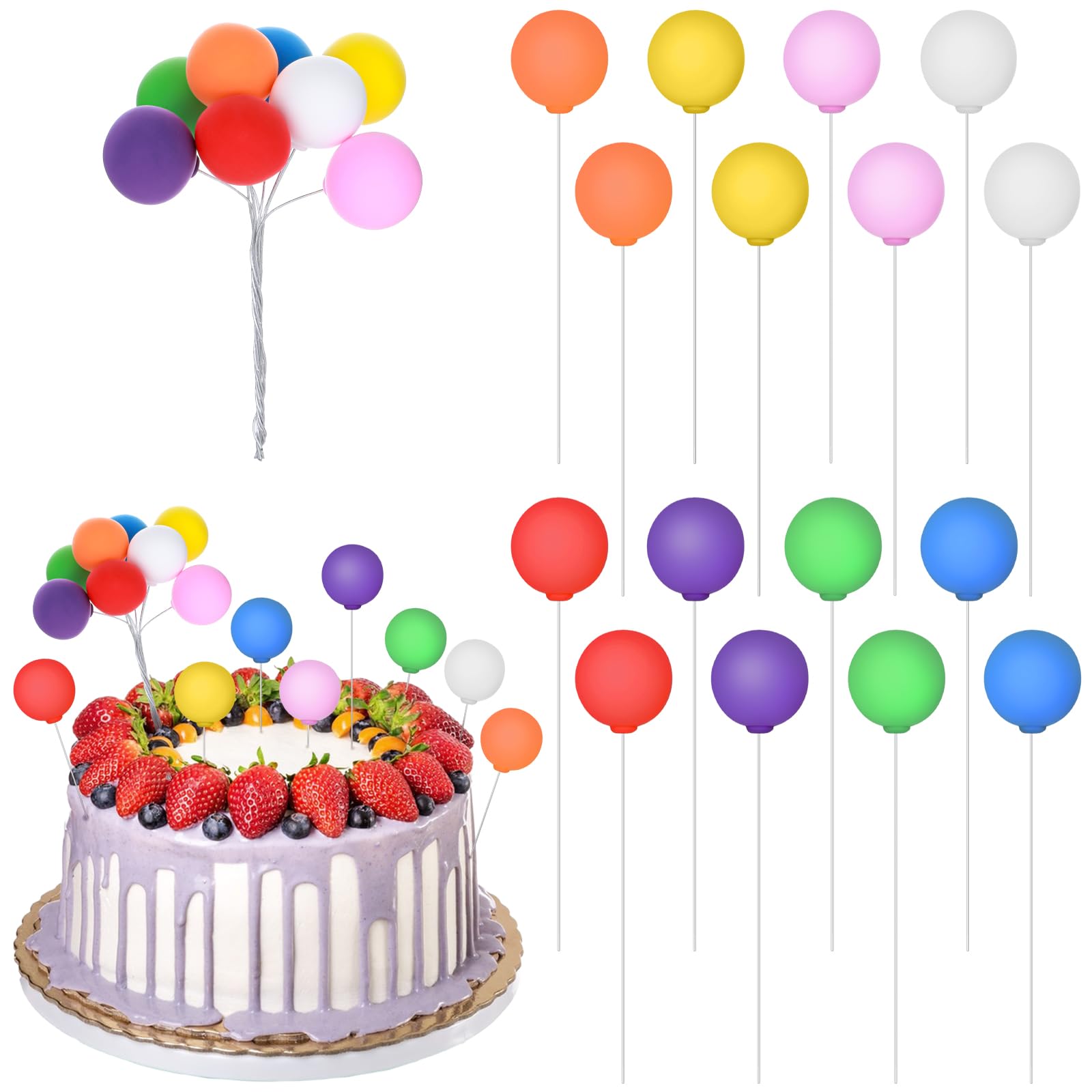 Molain Rainbow Balloon Cake Topper – 16 Pcs Colorful Mini Balloons for Cakes & Cupcakes