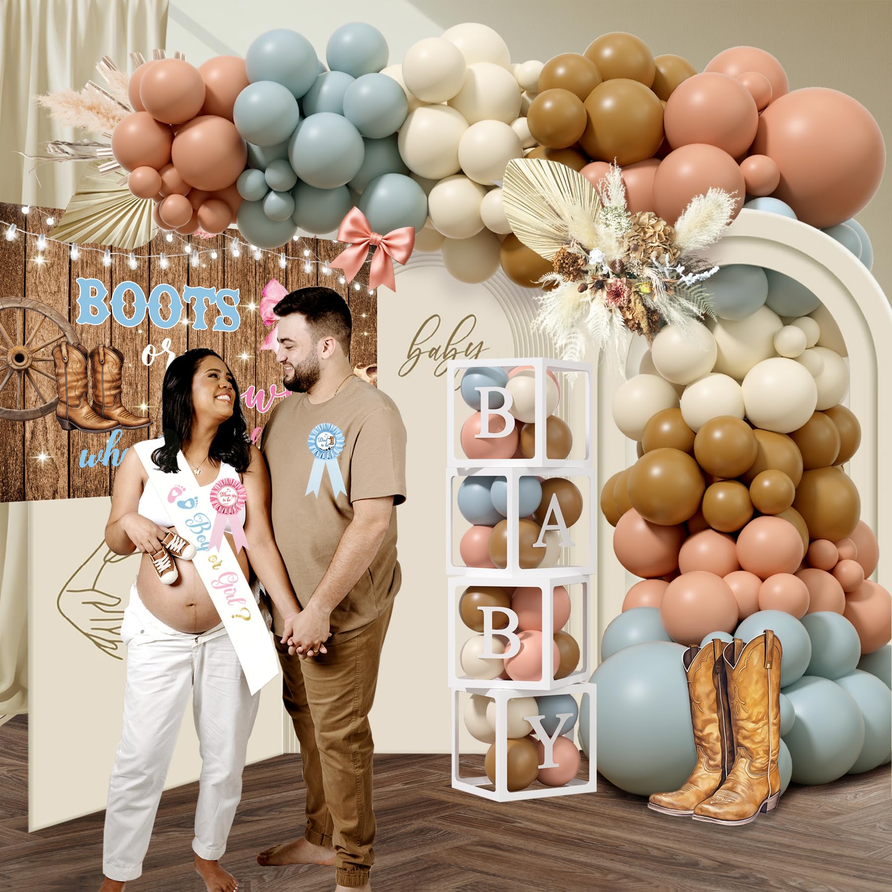Monnberry Boots or Bows Gender Reveal Decorations – 206pc Western Baby Shower Kit