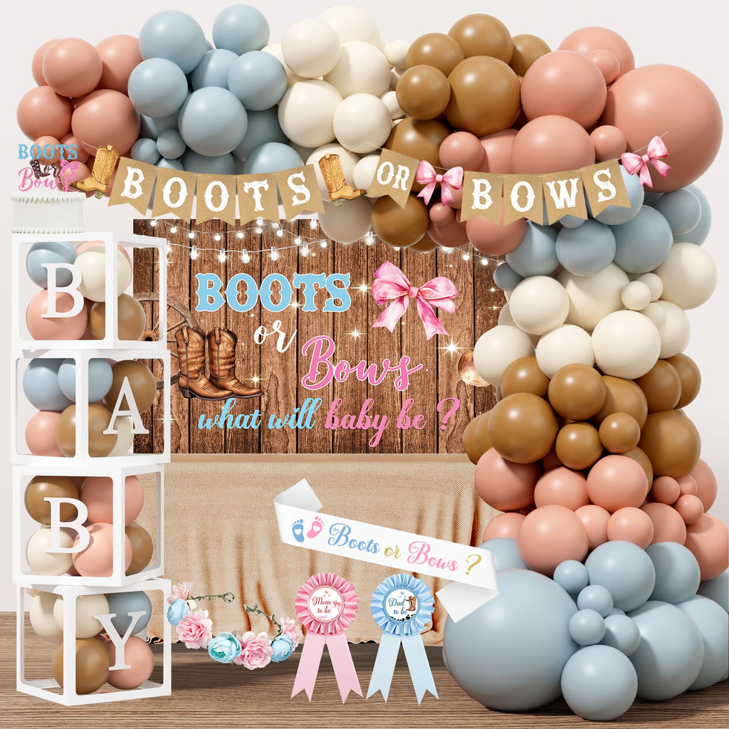 Monnberry Boots or Bows Gender Reveal Decorations – 206pc Western Baby Shower Kit