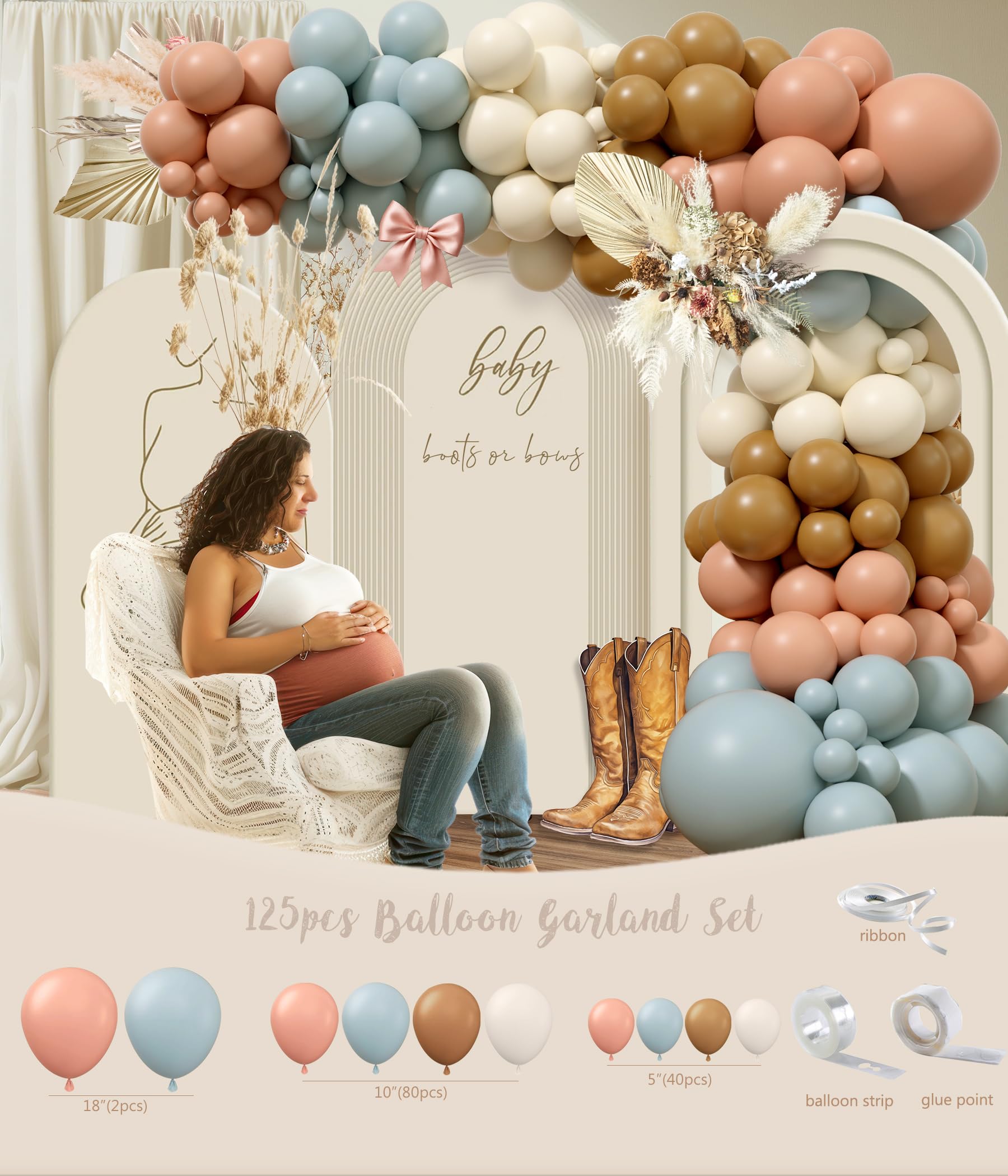 Monnberry Boots or Bows Gender Reveal Decorations – 206pc Western Baby Shower Kit