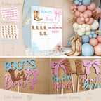 Monnberry Boots or Bows Gender Reveal Decorations – 206pc Western Baby Shower Kit