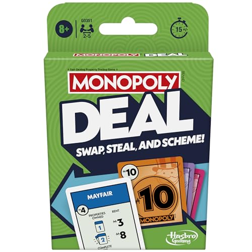 Monopoly Deal Card Game — Quick 15-Minute Family Fun for 2-5 Players (Ages 8+)
