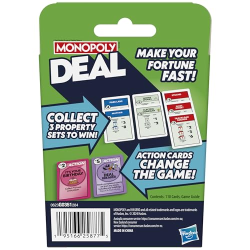 Monopoly Deal Card Game — Quick 15-Minute Family Fun for 2-5 Players (Ages 8+)