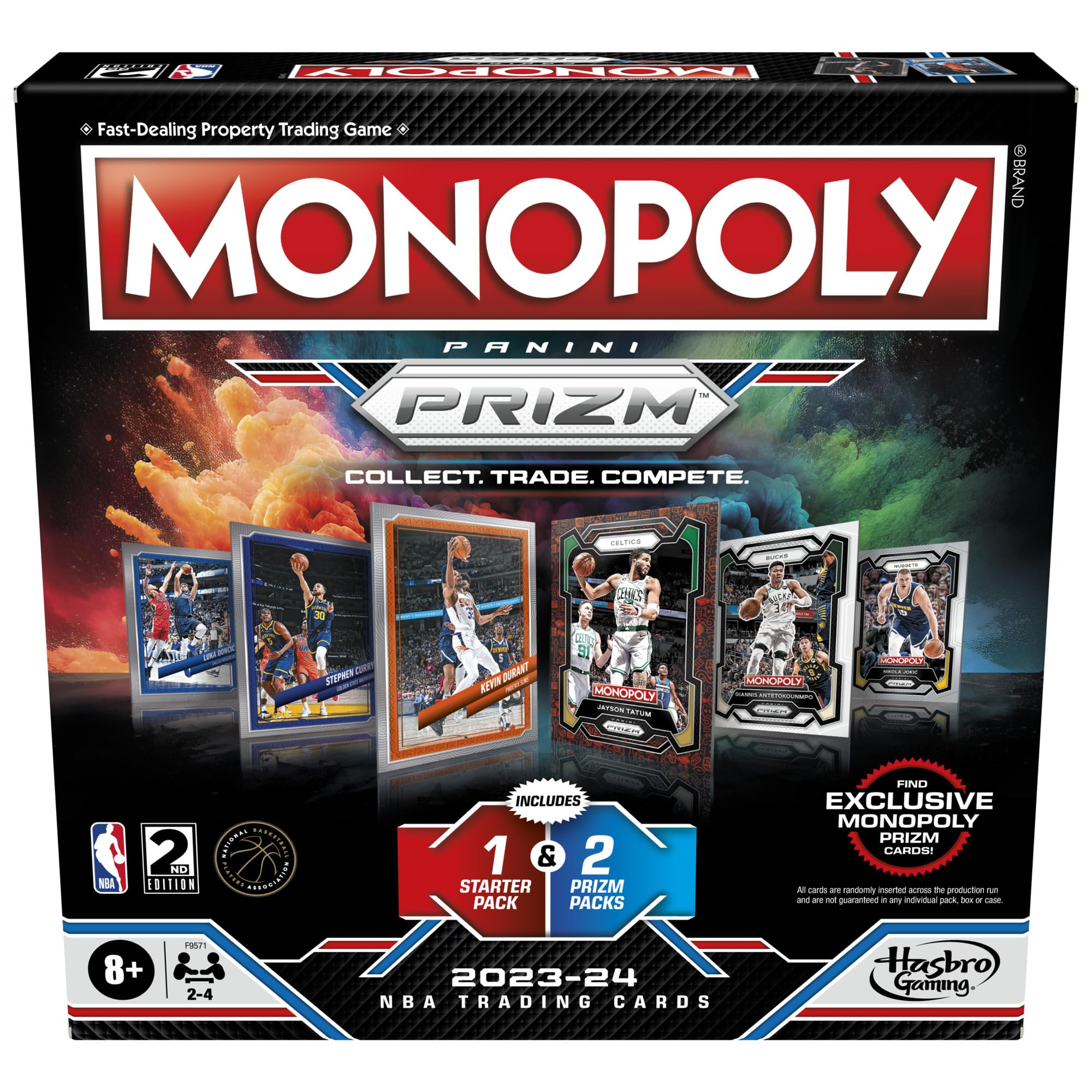 Monopoly Prizm: NBA 2nd Edition Board Game with 2023-24 Panini Cards | 2-4 Players | Ages 8+