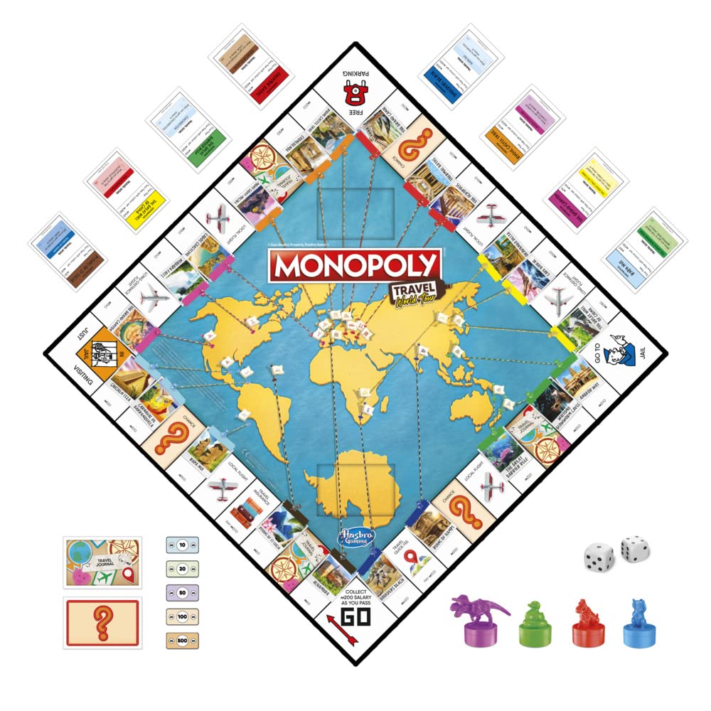 Monopoly Travel World Tour: Geography Edition for Family & Kids | Dry-Erase Gameboard