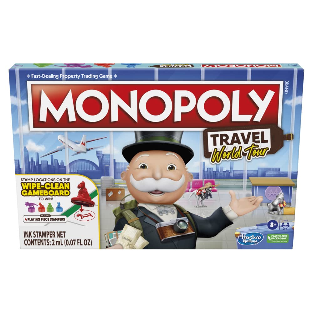 Monopoly Travel World Tour: Geography Edition for Family & Kids | Dry-Erase Gameboard