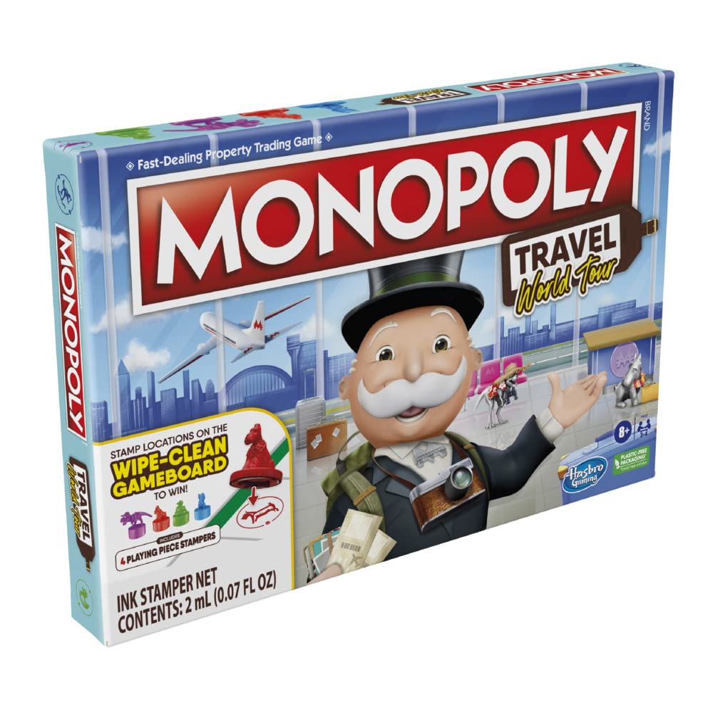Monopoly Travel World Tour: Geography Edition for Family & Kids | Dry-Erase Gameboard
