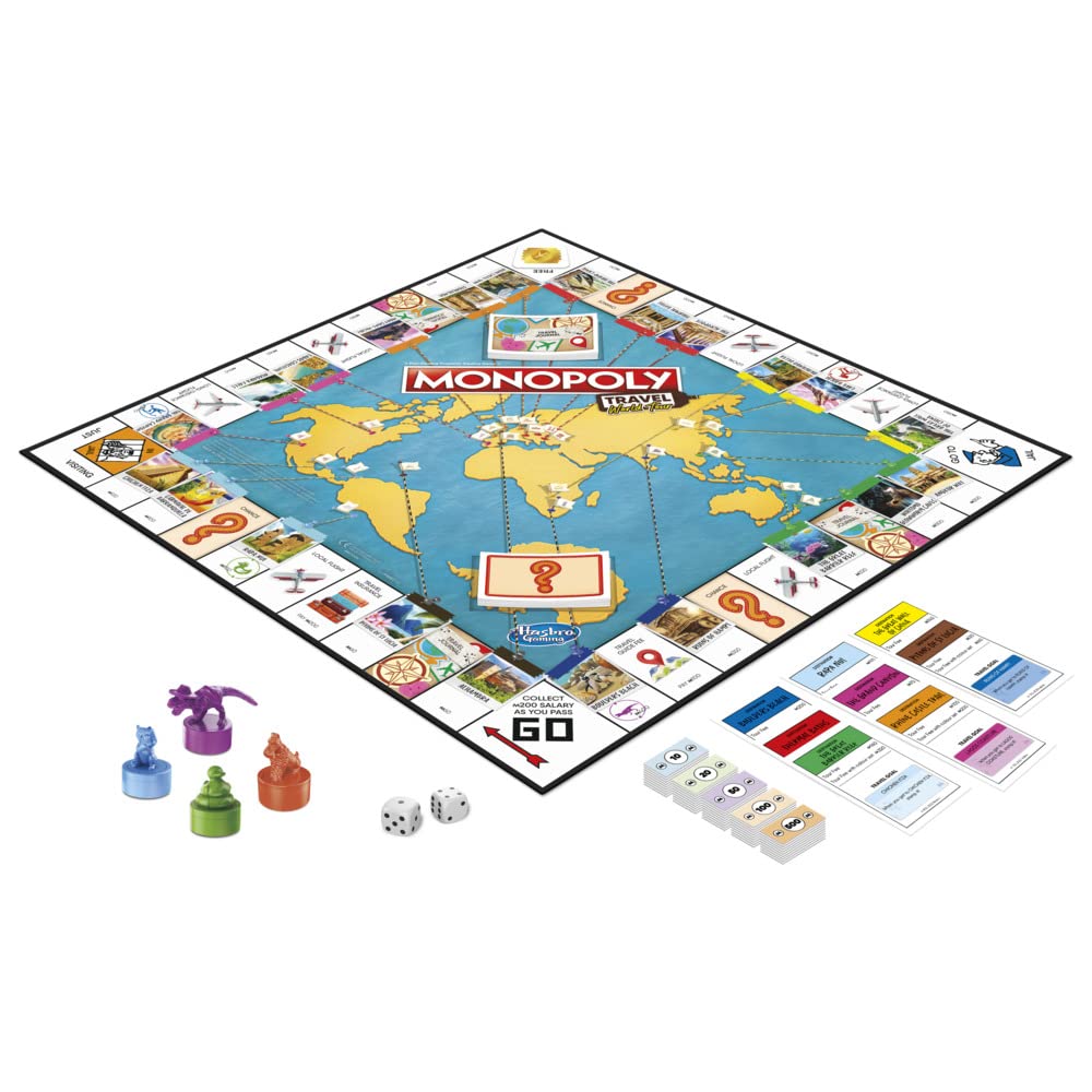 Monopoly Travel World Tour: Geography Edition for Family & Kids | Dry-Erase Gameboard