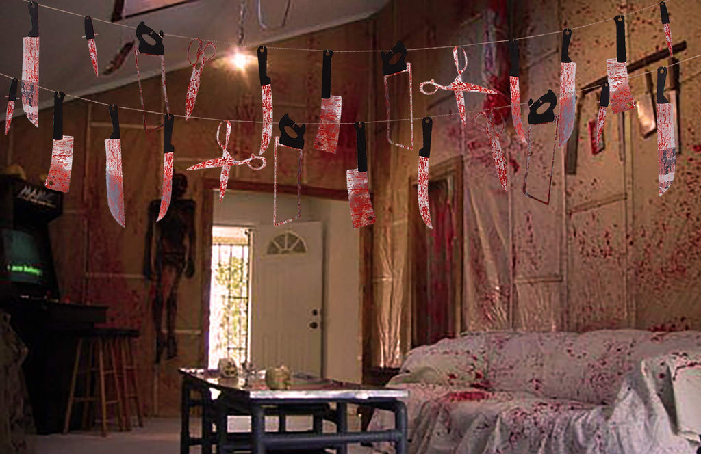 Moon Boat Halloween Bloody Banner: 4-Piece Horror Garland for Creepy Movie Theme