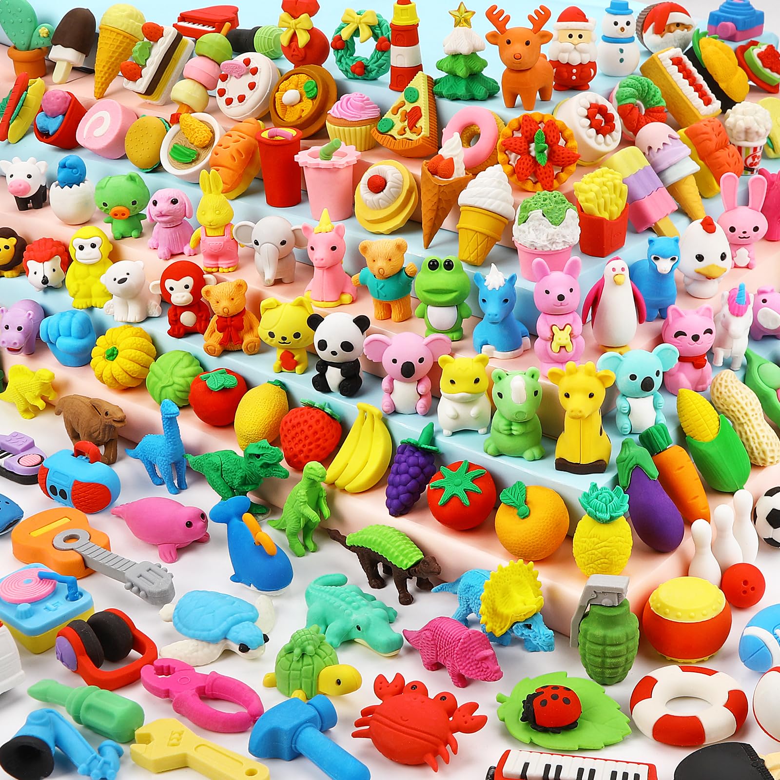 Moosia 150 Pack Animal Pencil Erasers – 3D Take-Apart Classroom Rewards & Party Favors