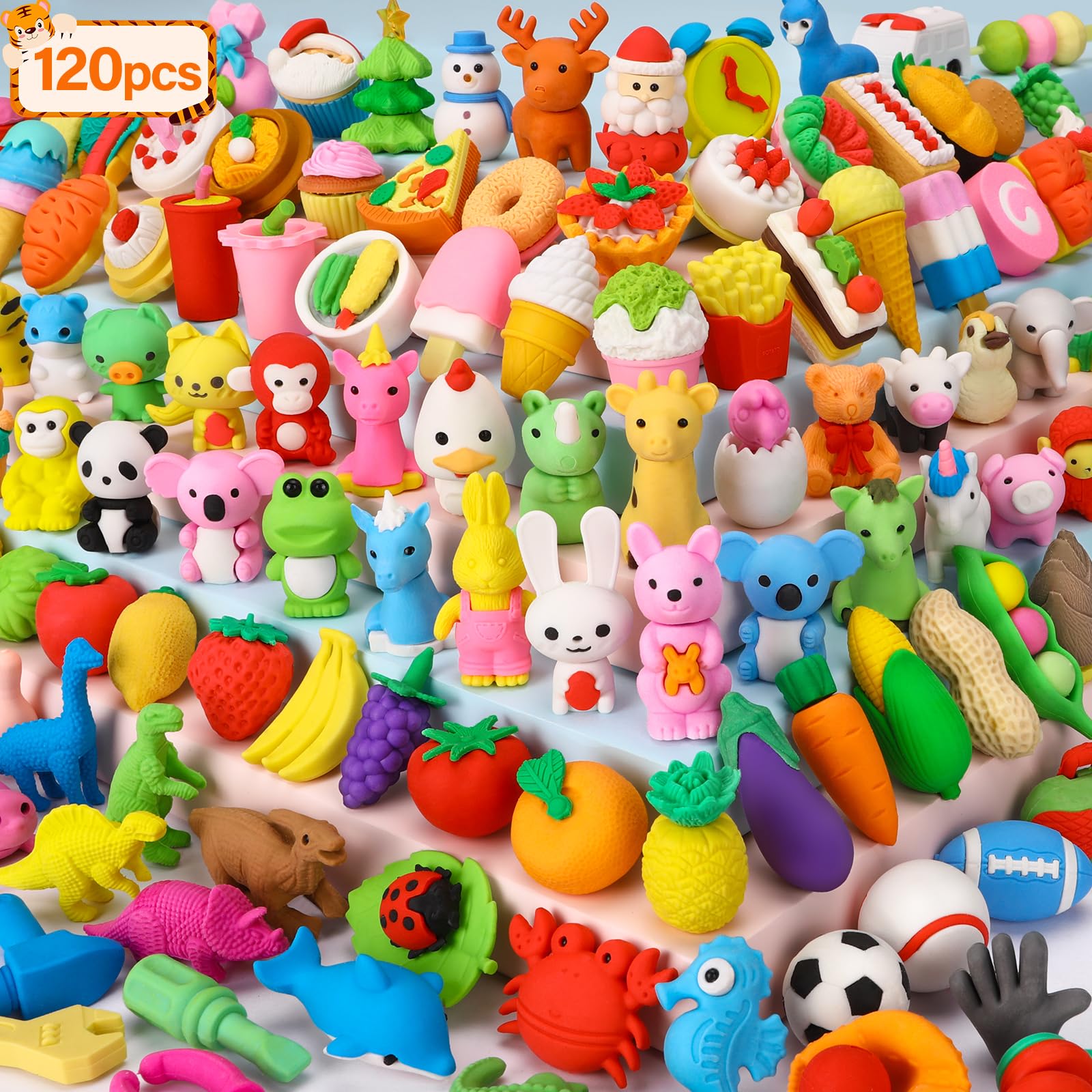 Moosia 120 Pack Animal Pencil Erasers – 3D Take-Apart Desk Pets & Party Favors