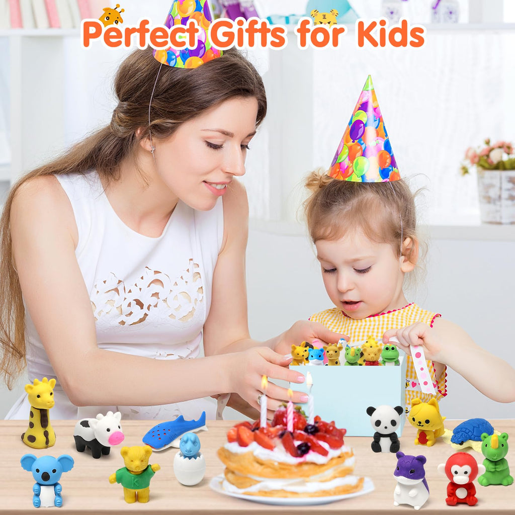Moosia 150 Pack Animal Pencil Erasers – 3D Take-Apart Classroom Rewards & Party Favors