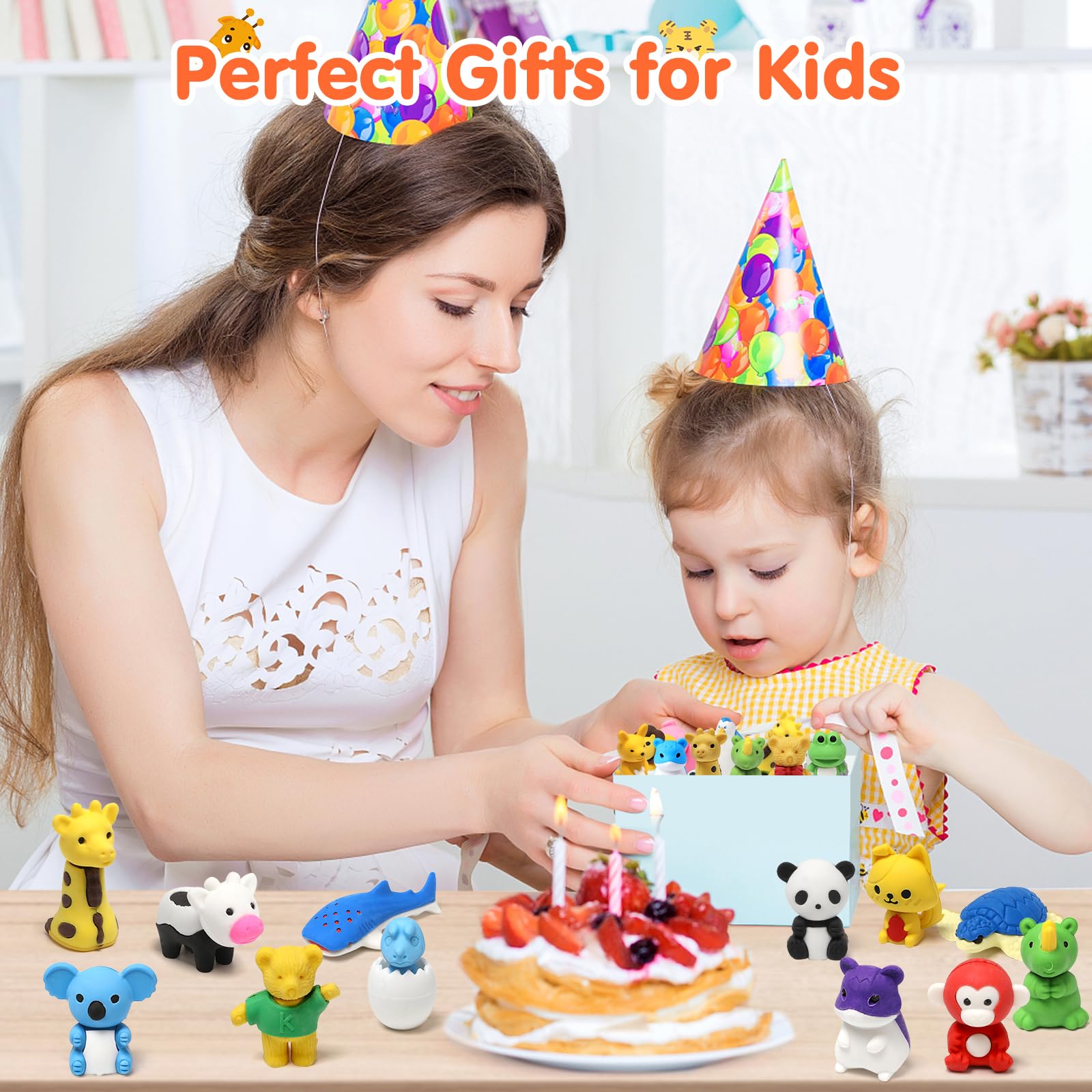 Moosia 150 Pack Animal Pencil Erasers – 3D Take-Apart Classroom Rewards & Party Favors