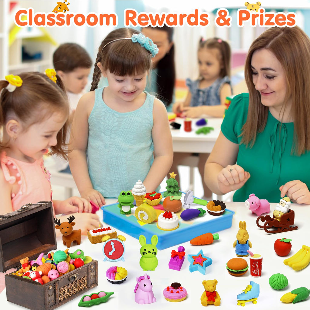 Moosia 120 Pack Animal Pencil Erasers – 3D Take-Apart Desk Pets & Party Favors