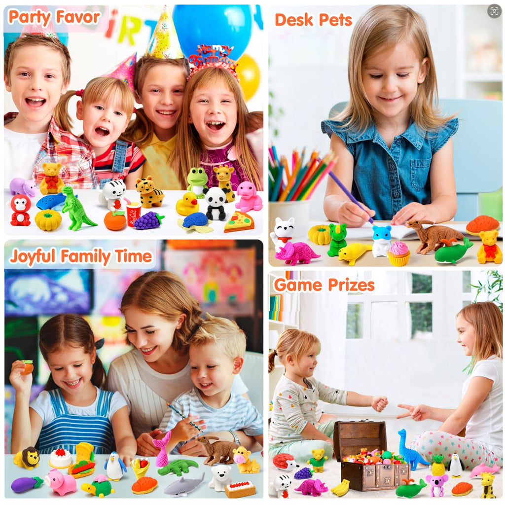 Moosia 120 Pack Animal Pencil Erasers – 3D Take-Apart Desk Pets & Party Favors