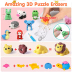 Moosia 150 Pack Animal Pencil Erasers – 3D Take-Apart Classroom Rewards & Party Favors