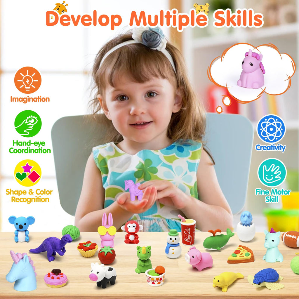 Moosia 120 Pack Animal Pencil Erasers – 3D Take-Apart Desk Pets & Party Favors