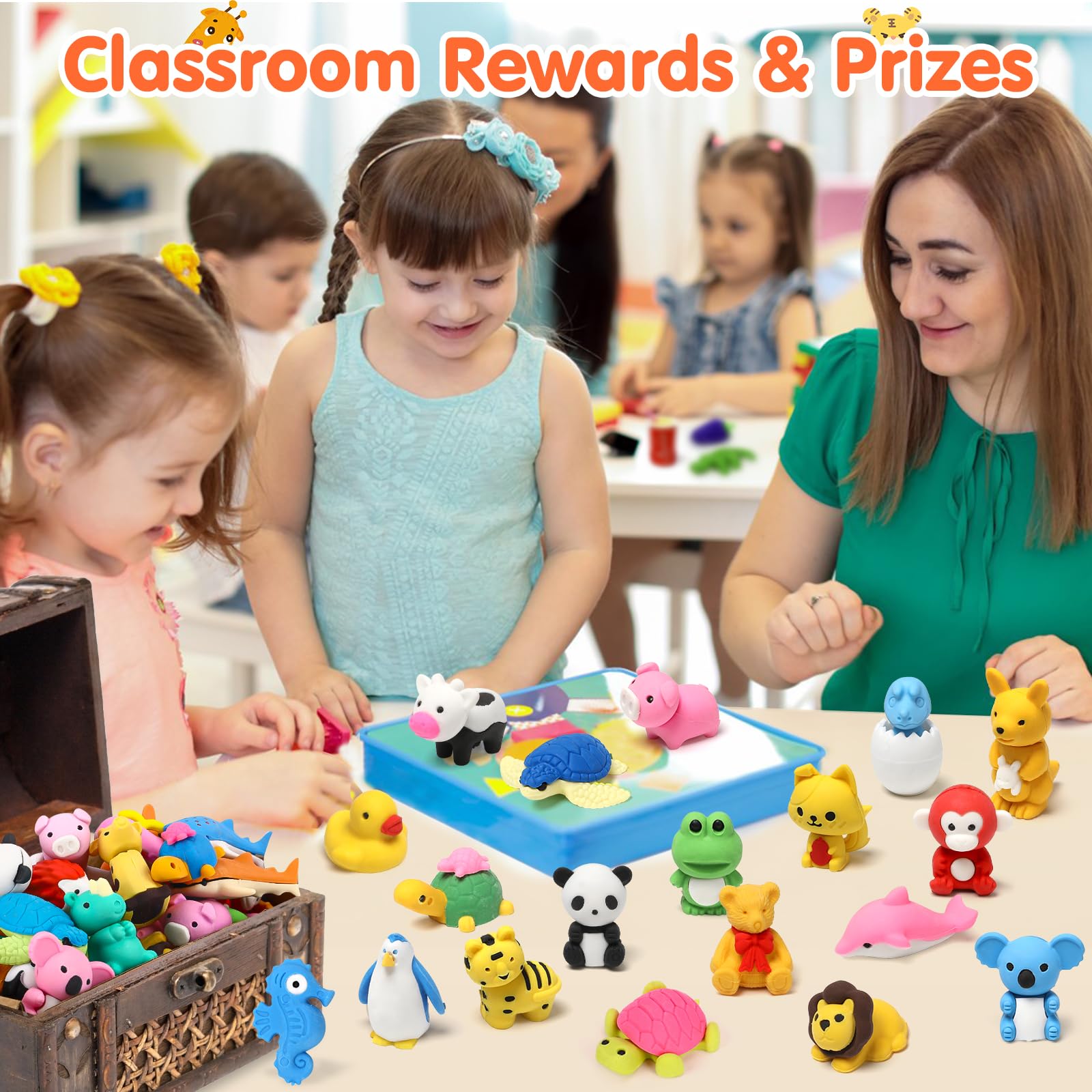 Moosia 150 Pack Animal Pencil Erasers – 3D Take-Apart Classroom Rewards & Party Favors