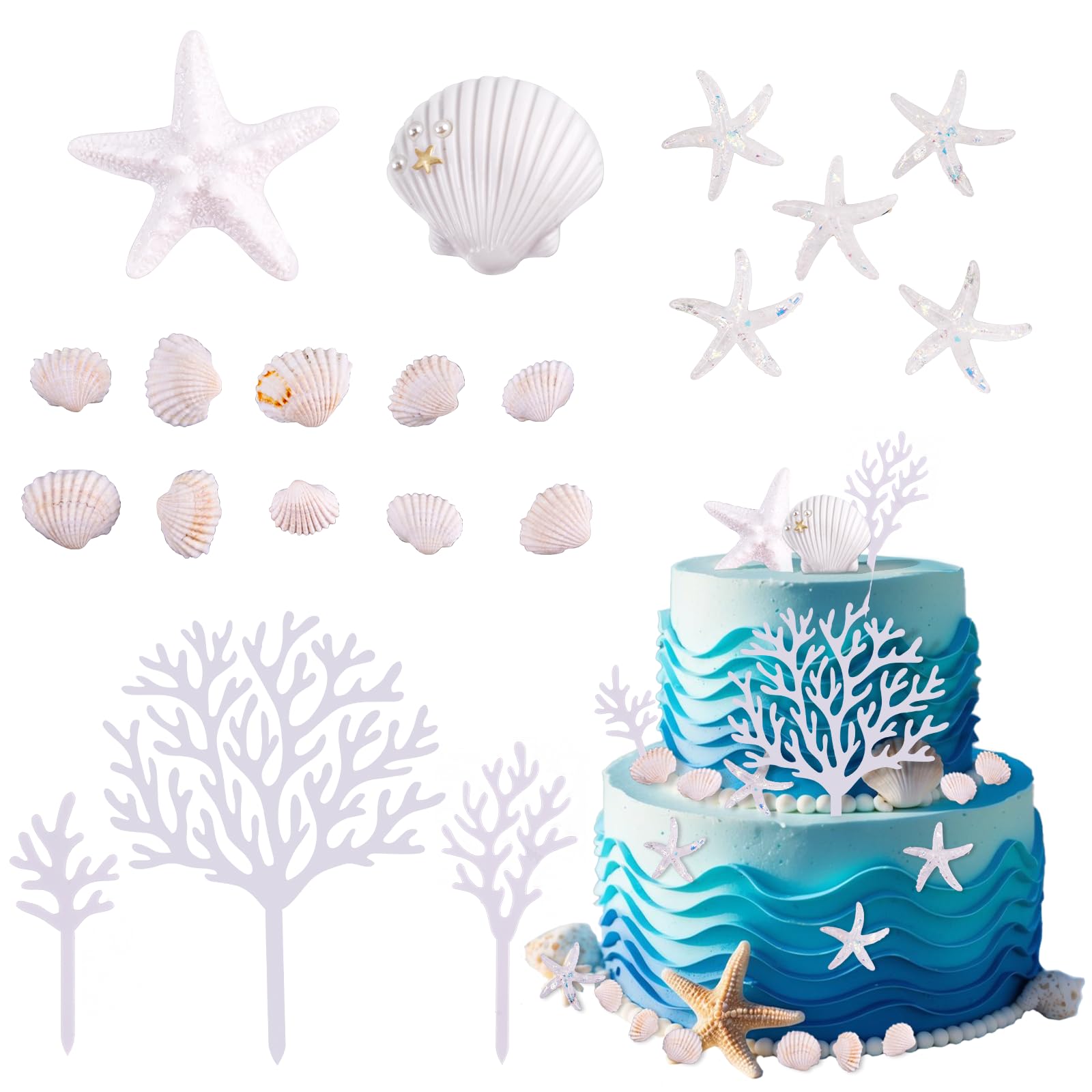 Morofme 20Pcs Seashells Cake Toppers – Ocean Themed Dessert Decor