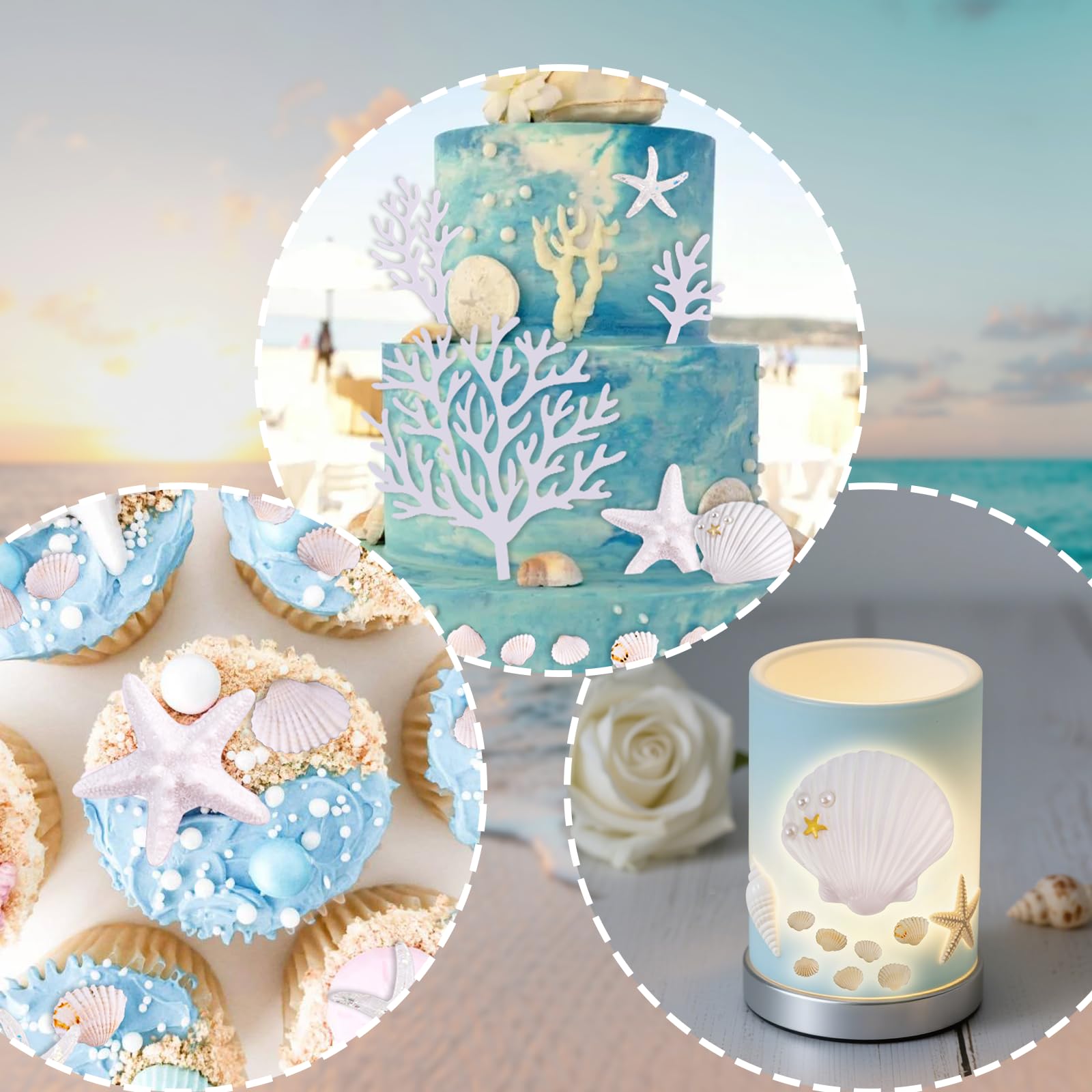 Morofme 20Pcs Seashells Cake Toppers – Ocean Themed Dessert Decor