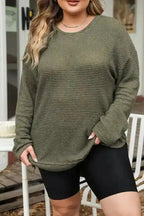 Moss Green Textured Knit Top | Plus Size Long Sleeve