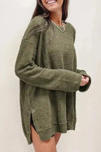Moss Green Textured Knit Top | Plus Size Long Sleeve