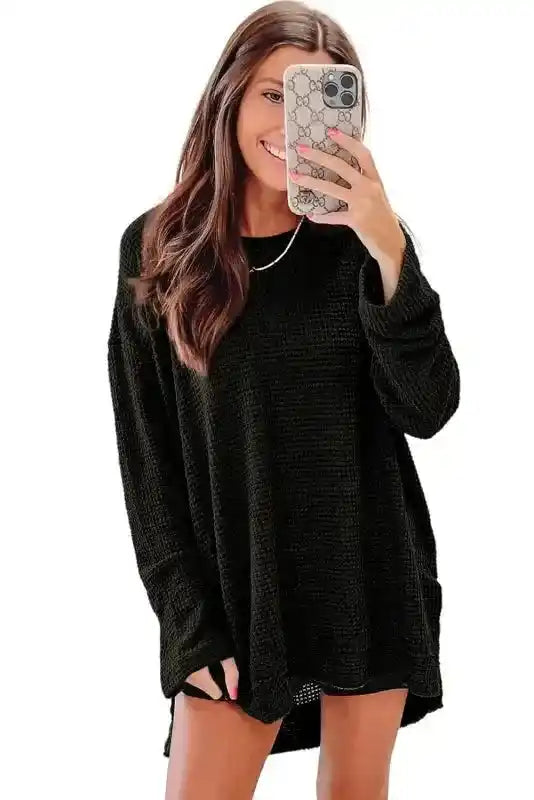 Moss Green Textured Knit Top | Plus Size Long Sleeve