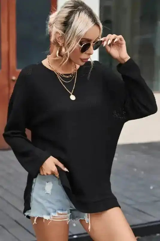 Moss Green Textured Knit Top | Plus Size Long Sleeve