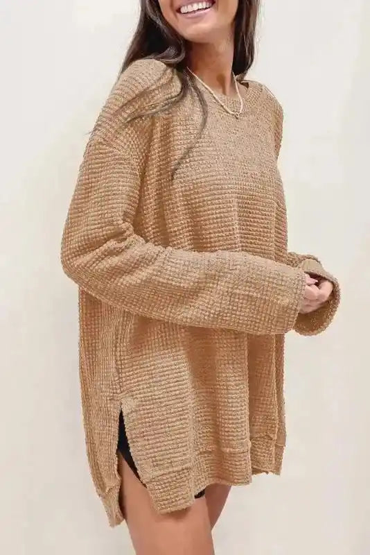 Moss Green Textured Knit Top | Plus Size Long Sleeve