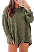 Moss Green Textured Knit Top | Plus Size Long Sleeve