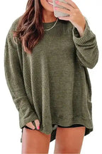 Moss Green Textured Knit Top | Plus Size Long Sleeve