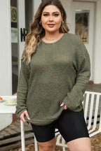 Moss Green Textured Knit Top | Plus Size Long Sleeve