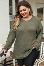 Moss Green Textured Knit Top | Plus Size Long Sleeve